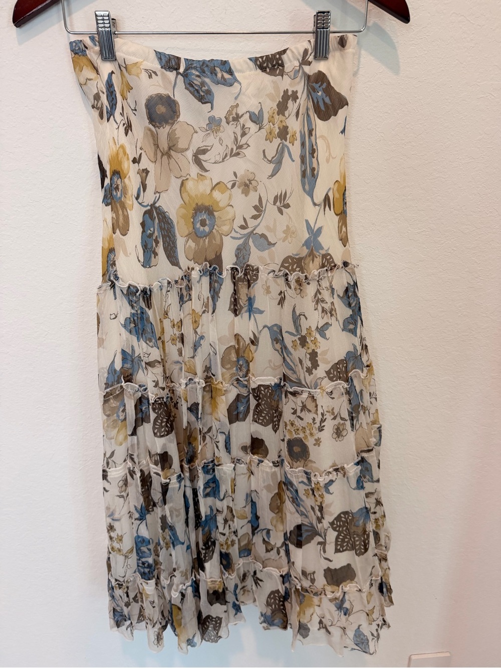 Floral Tiered Maxi Skirt in Cream and Blue - Picture 3 of 4
